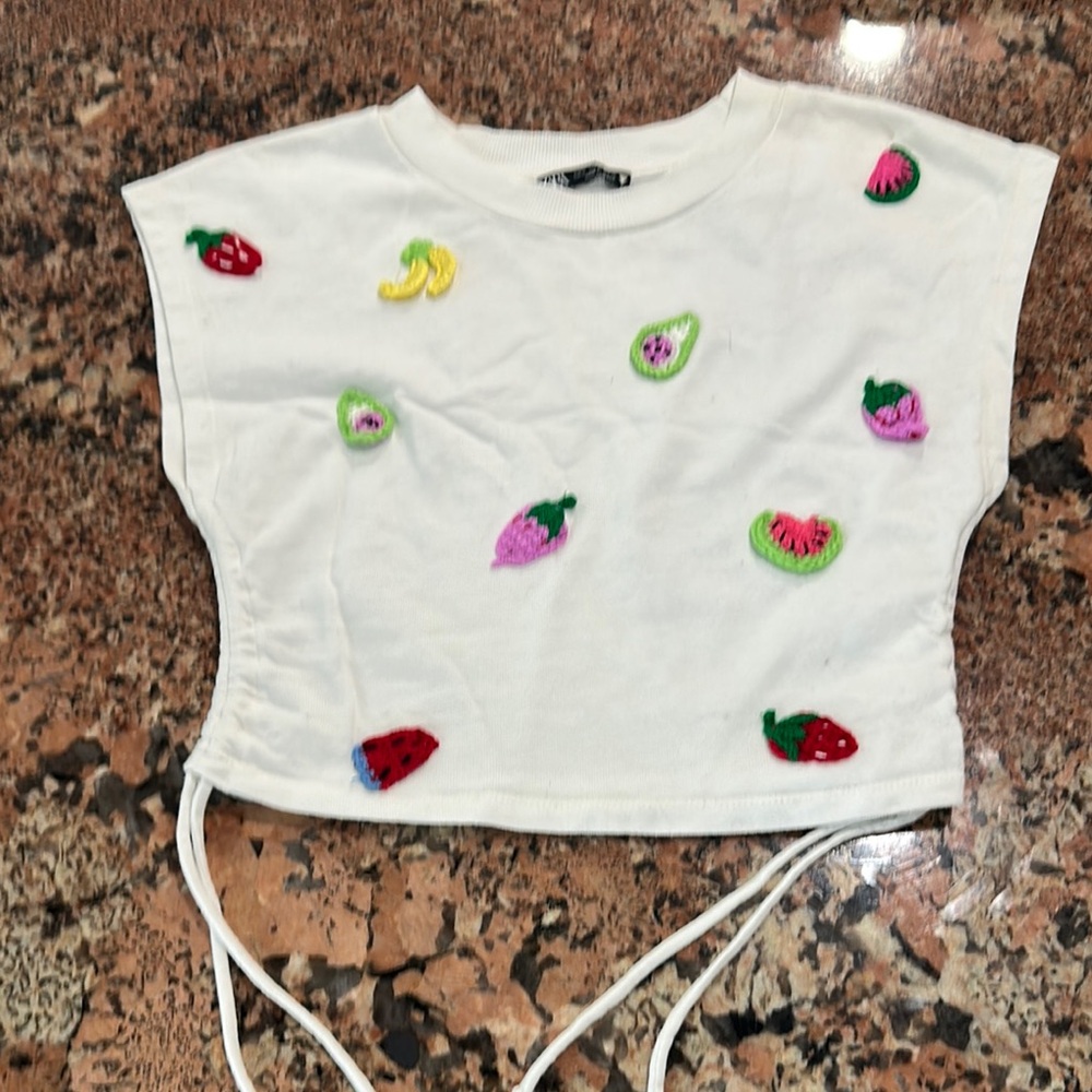 Zara White Crop Top with Fruit Embroidery